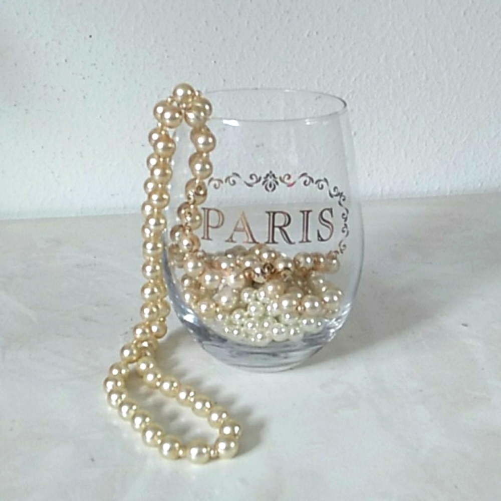 gold scrolled Paris wine stemless drinking glass